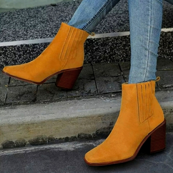 Coutgo Chelsea Chunky Block Stacked Heel Square Toe Ankle Boots Dk Tan Size 9.5 - Picture 11 of 12